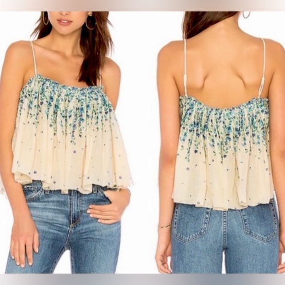 Free People Intimately Instant Crush Printed Tank in Ivory Blue Flowers - Picture 2 of 7